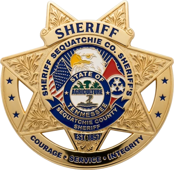 A gold Sequatchie County Sheriff star coin