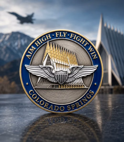 A Aim High · Fly · Fight · Win challenge coin, Air Force