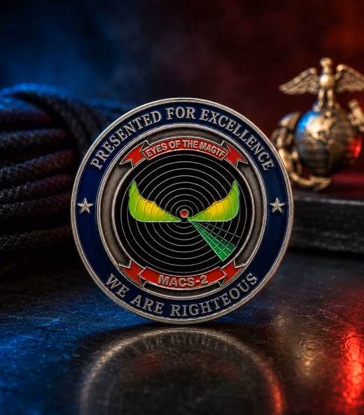 A MACS-2 challenge coin, Marine Corps