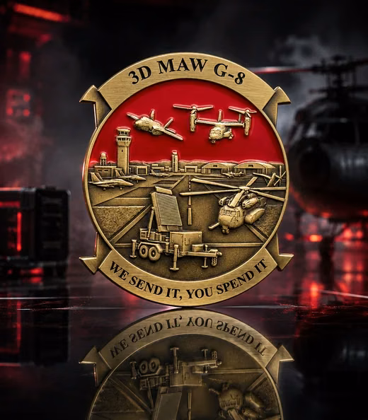 A 3d MAW G-8 challenge coin, Marine Corps