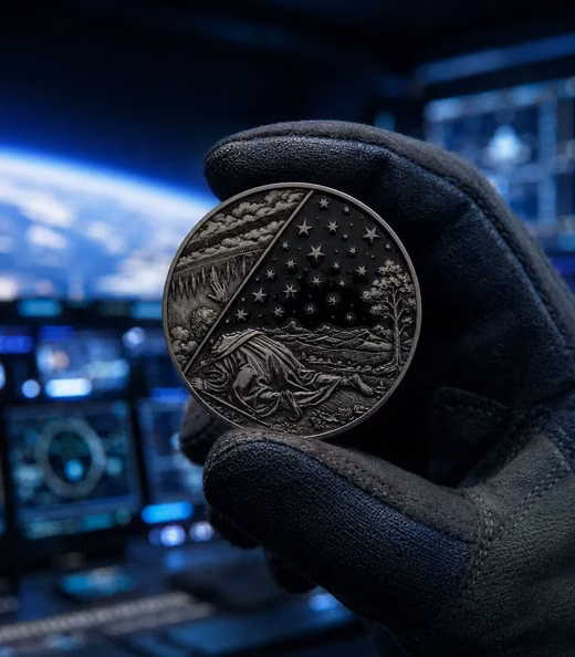 A Antique silver relief challenge coin, Space Force