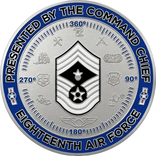 An Eighteenth Air Force command chief coin