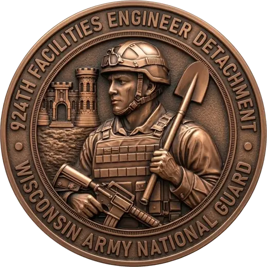 A 924th Facilities Engineer Detachment coin in antique copper